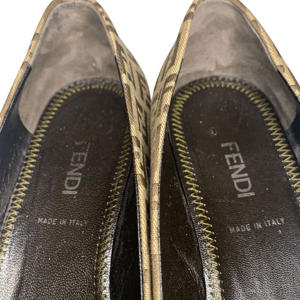 Fendi Zucca Monogram Slip Ons EU 38 Brown FF Logo Loafer Low Block Heel Pumps - Picture 12 of 12